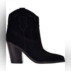 NIB Marc Fisher Gona Black Suede Pointed Toe Western Cowgirl Booties